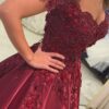 Appliqued Off-The-Shoulder Satin Princess Prom Dresses With Beads-0
