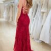 Sheath/Column V-neck Sleeveless Prom Dresses Long Lace Formal Evening Gowns