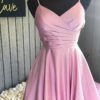 A-line V Neck Long/Floor-Length Satin Prom Dress With Pleated-429