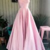 A-line V Neck Long/Floor-Length Satin Prom Dress With Pleated-0
