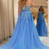 A-line V Neck Long/Floor-Length Tulle Sparkling Prom Dresses with Split Glitter Ball Gowns-794