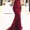 Lace Long/Floor-Length Trumpet/Mermaid Sleeveless Off-The-Shoulder Zipper Prom Dresses With Appliqued Beaded-0