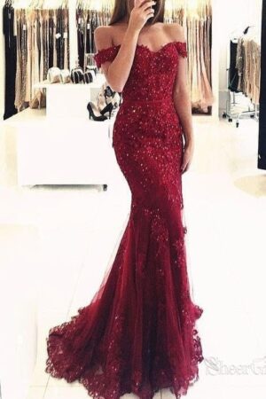 Lace Long/Floor-Length Trumpet/Mermaid Sleeveless Off-The-Shoulder Zipper Prom Dresses With Appliqued Beaded-0