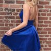 Glossy Charmeuse V Neck Mini A-line Homecoming Dress-622