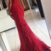 Lace Long/Floor-Length Trumpet/Mermaid Sleeveless Off-The-Shoulder Zipper Prom Dresses With Appliqued Beaded-503