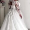 A-Line/Princess Off-the-Shoulder Long Sleeves Court Train Lace Tulle Wedding Dresses-665