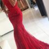 Lace Long/Floor-Length Trumpet/Mermaid Sleeveless Off-The-Shoulder Zipper Prom Dresses With Appliqued Beaded-504