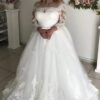 A-Line/Princess Off-the-Shoulder Long Sleeves Court Train Lace Tulle Wedding Dresses-0