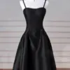 A-Line/Princess Halter Satin Sleeveless Long Prom Dress Black Prom Gown-913