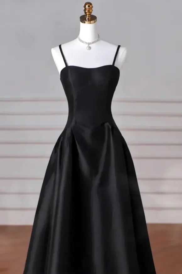 A-Line/Princess Halter Satin Sleeveless Long Prom Dress Black Prom Gown-913 A-Line/Princess Halter Satin Sleeveless Long Prom Dress Black Prom Gown-913