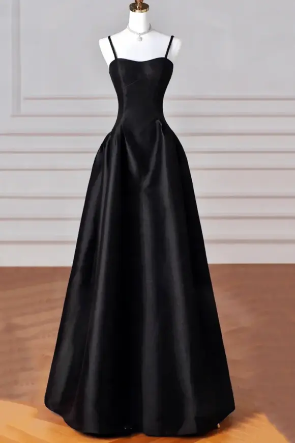 A-Line/Princess Halter Satin Sleeveless Long Prom Dress Black Prom Gown-0 A-Line/Princess Halter Satin Sleeveless Long Prom Dress Black Prom Gown-0