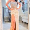 Prom Dress 2025 Gold Lace Sequins Mermaid Strapless Long Formal Dress