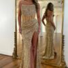 Prom Dress 2025 Gold Lace Sequins Mermaid Strapless Long Formal Dress