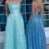 A-Line/Princess Sequins Spaghetti Straps Sleeveless Sweep/Brush Train Prom Dresses-0