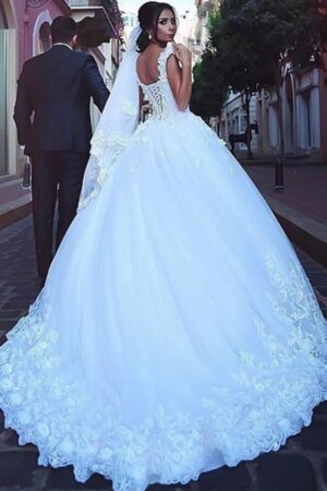 Ball Gown Sweetheart Sleeveless Sweep/Brush Train Lace Tulle Wedding Dresses-729