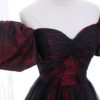 Black Tulle A-Line Prom Dress with Rose Print, Black Off Shoulder Formal Evening Dress