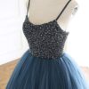 A-Line Tulle Halter Long Prom Dresses Halter Formal Evening Dresses with Beading