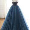 A-Line Tulle Halter Long Prom Dresses Halter Formal Evening Dresses with Beading