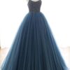 A-Line Tulle Halter Long Prom Dresses Halter Formal Evening Dresses with Beading