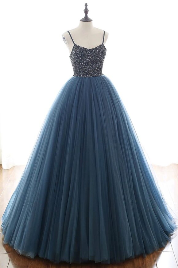 A-Line Tulle Halter Long Prom Dresses Halter Formal Evening Dresses with Beading A-Line Tulle Halter Long Prom Dresses Halter Formal Evening Dresses with Beading