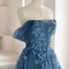 A-Line Tulle Lace Long Prom Dress Off the Shoulder Formal Evening Dress