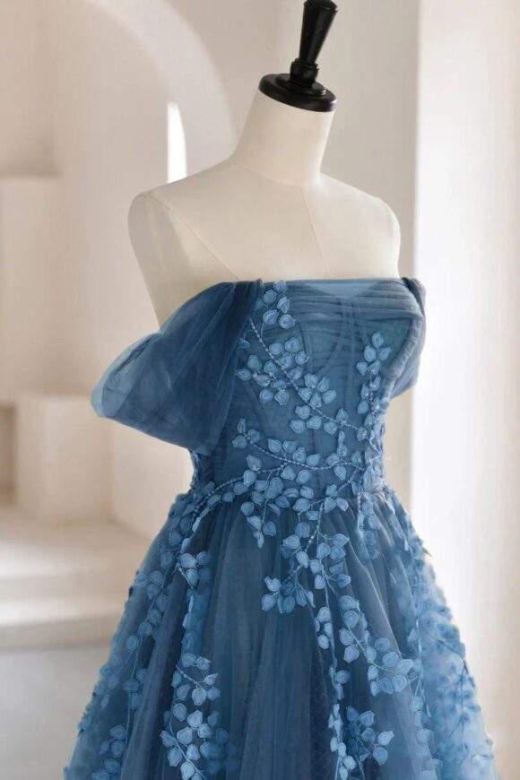 A-Line Tulle Lace Long Prom Dress Off the Shoulder Formal Evening Dress A-Line Tulle Lace Long Prom Dress Off the Shoulder Formal Evening Dress