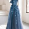 A-Line Tulle Lace Long Prom Dress Off the Shoulder Formal Evening Dress