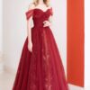 A-Line/Princess Tulle Long Prom Dress,Off the Shoulder Backless Evening Dress-965