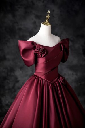 A-Line/Princess Satin Floor Length Formal Prom Dress, Off the Shoulder Prom Gown