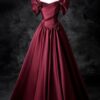 A-Line/Princess Satin Floor Length Formal Prom Dress, Off the Shoulder Prom Gown
