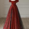 A-Line/Princess Satin and Black Tulle Long Formal Prom Dress Off the Shoulder Ball Gown