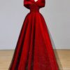 A-Line/Princess Satin and Black Tulle Long Formal Prom Dress Off the Shoulder Ball Gown