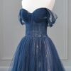 A-Line/Princess Tulle Long Prom Dress,Off the Shoulder Backless Evening Dress