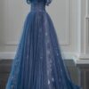 A-Line/Princess Tulle Long Prom Dress,Off the Shoulder Backless Evening Dress
