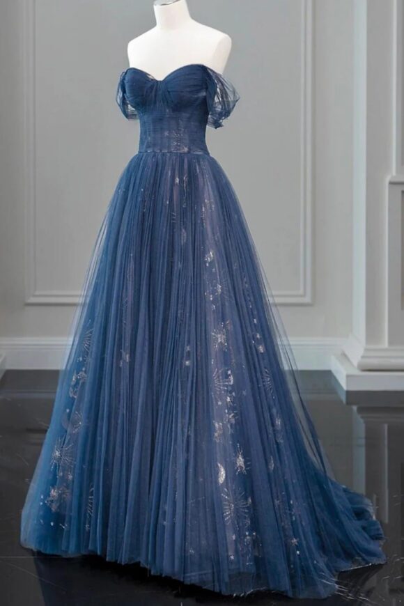 A-Line/Princess Tulle Long Prom Dress,Off the Shoulder Backless Evening Dress A-Line/Princess Tulle Long Prom Dress,Off the Shoulder Backless Evening Dress