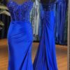 A-Line Sweetheart Neck Tulle Sequin Blue Long Prom Dress, Blue Long Formal Dress