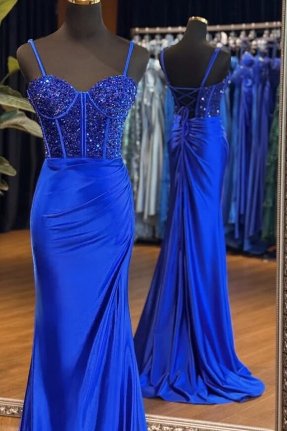 A-Line Sweetheart Neck Tulle Sequin Blue Long Prom Dress, Blue Long Formal Dress A-Line Sweetheart Neck Tulle Sequin Blue Long Prom Dress, Blue Long Formal Dress