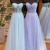 A-Line Sweetheart Neck Tulle Long Blue Prom Dress, Blue Long Formal Dress