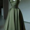 A-Line/Princess Satin V-Neck Long Prom Dress Strapless Formal Evening Dress