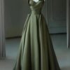 A-Line/Princess Satin V-Neck Long Prom Dress Strapless Formal Evening Dress