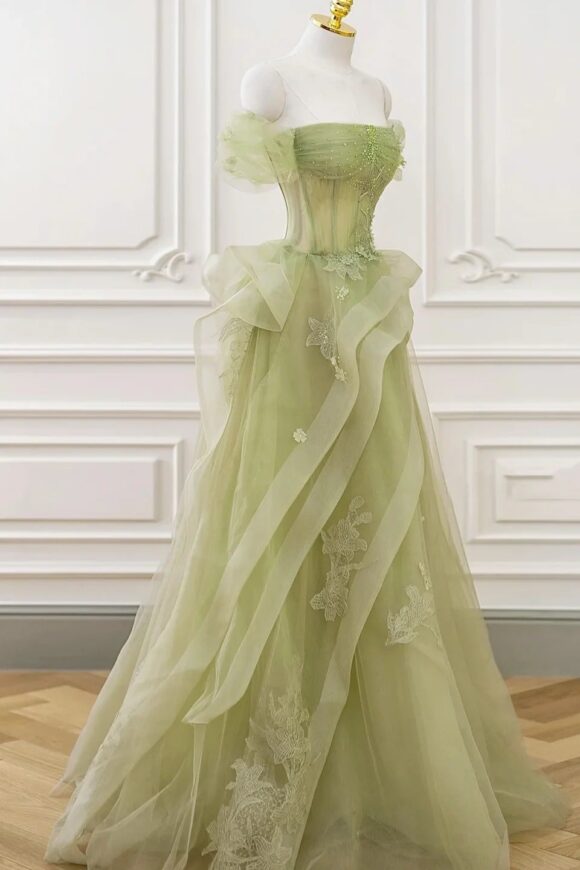 A-Line/Princess Green Tulle Long Floor Length Prom Dress Lace Evening Dress A-Line/Princess Green Tulle Long Floor Length Prom Dress Lace Evening Dress