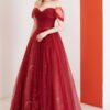 A-Line/Princess Tulle Long Prom Dress,Off the Shoulder Backless Evening Dress-0