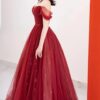 A-Line/Princess Tulle Long Prom Dress,Off the Shoulder Backless Evening Dress-963