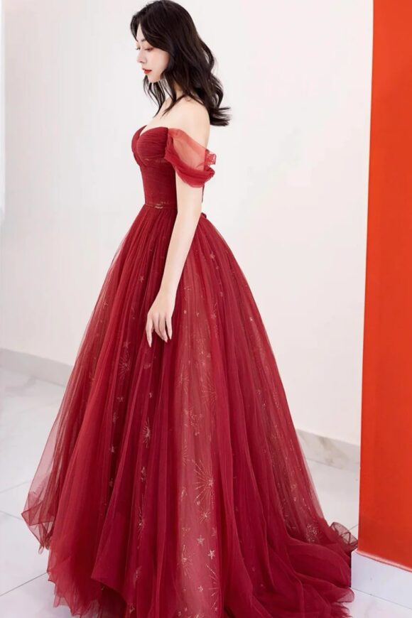 A-Line/Princess Tulle Long Prom Dress,Off the Shoulder Backless Evening Dress-963 A-Line/Princess Tulle Long Prom Dress,Off the Shoulder Backless Evening Dress-963