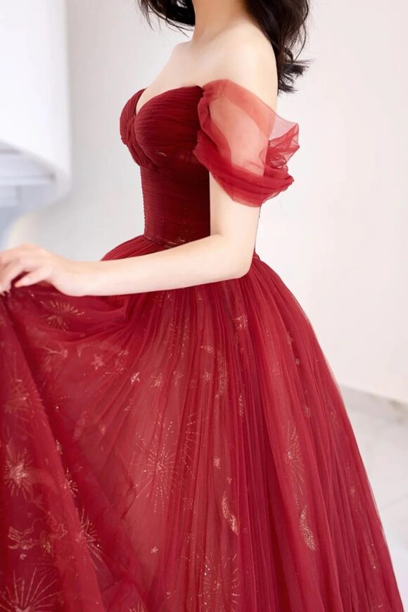 A-Line/Princess Tulle Long Prom Dress,Off the Shoulder Backless Evening Dress-964 A-Line/Princess Tulle Long Prom Dress,Off the Shoulder Backless Evening Dress-964