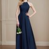 A-Line/Princess Halter Sleeveless Ruched Floor-Length Chiffon Bridesmaid Dresses