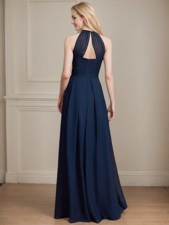 GJ9801_2-min A-Line/Princess Halter Sleeveless Ruched Floor-Length Chiffon Bridesmaid Dresses