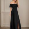 A-Line/Princess Chiffon Ruffles Off-the-Shoulder Short Sleeves Floor-Length Bridesmaid Dresses