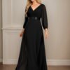 A-Line/Princess Chiffon Ruched V-neck Long Sleeves Floor-Length Bridesmaid Dresses
