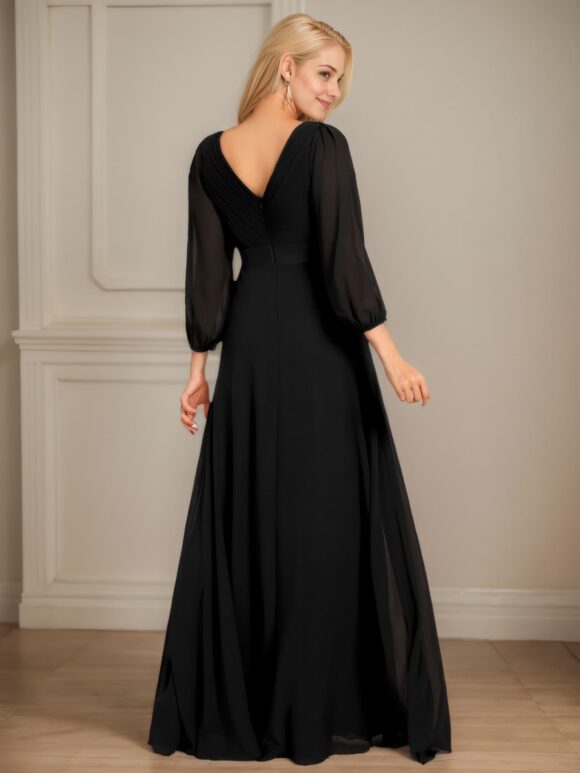 GJ9803_2-min A-Line/Princess Chiffon Ruched V-neck Long Sleeves Floor-Length Bridesmaid Dresses